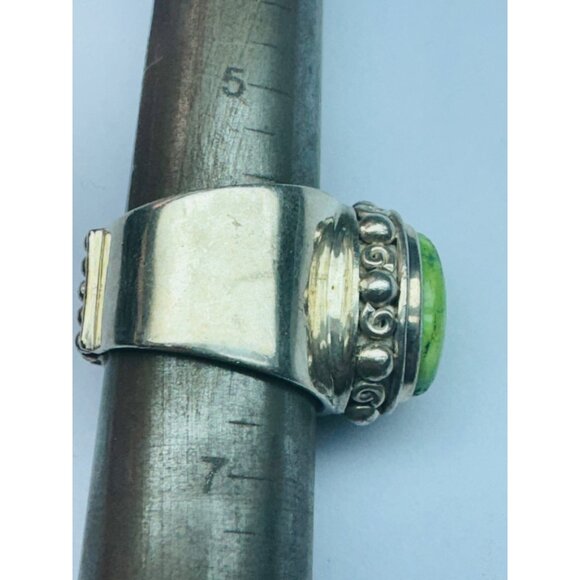 Vintage Sterling Silver 925 Green Turquoise Wide Band Ring Size 6, 15.9g - Picture 9 of 10